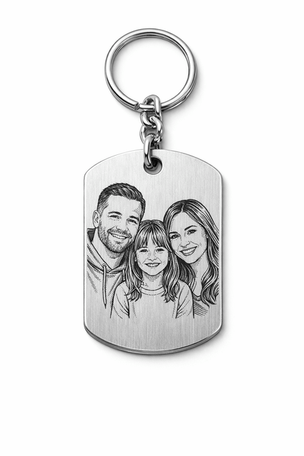 Porte - clé personnalisé Famille avec photo et texte gravé – Bijou personnalisé souvenir - BIJOUX SIGNATURE