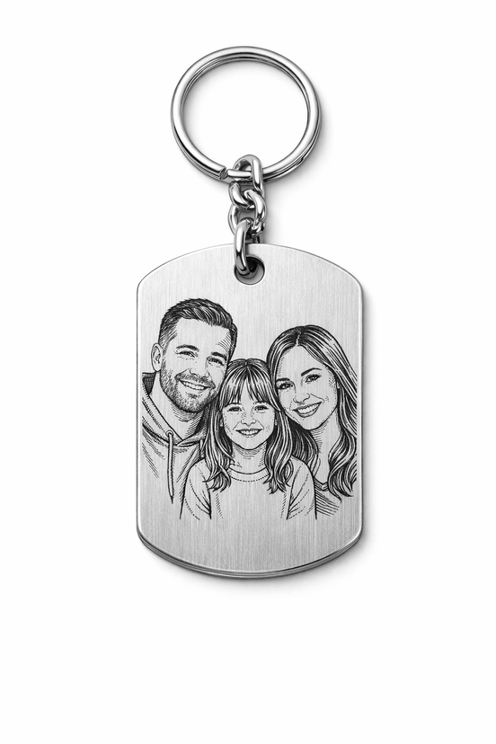 Porte - clé personnalisé Famille avec photo et texte gravé – Bijou personnalisé souvenir - BIJOUX SIGNATURE